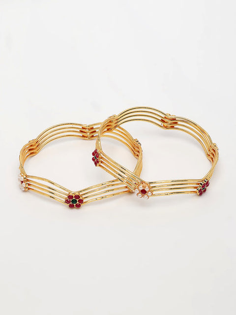 Women's Set of 2 Gold-Plated Artificial Stones Traditional Bangles