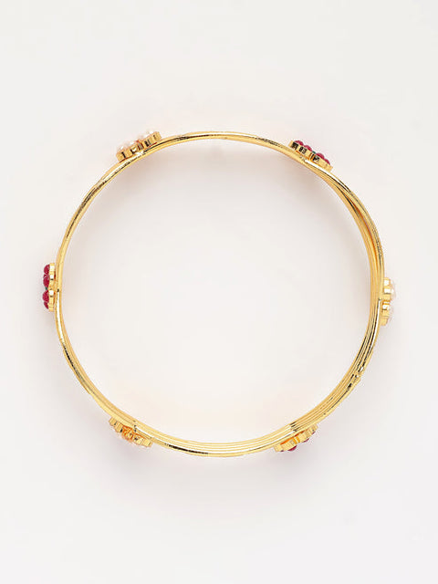 Women's Set of 2 Gold-Plated Artificial Stones Traditional Bangles