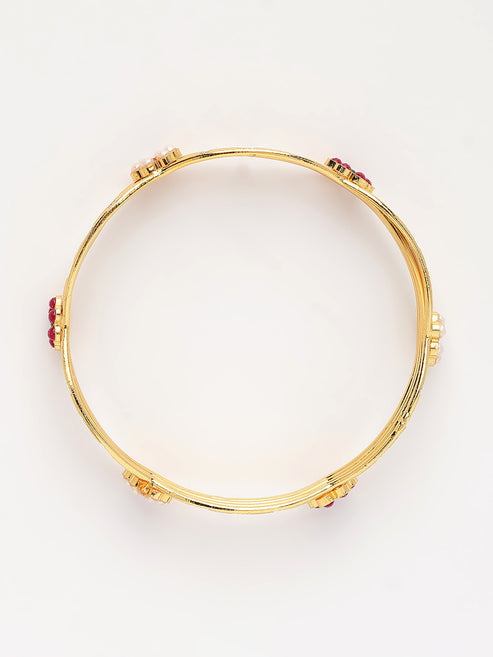 Women's Set of 2 Gold-Plated Artificial Stones Traditional Bangles