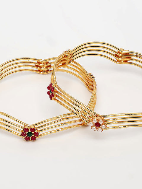 Women's Set of 2 Gold-Plated Artificial Stones Traditional Bangles