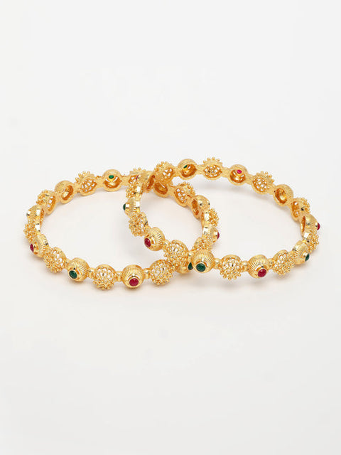 Women's Set of 2 Gold-Plated Artificial Stones Traditional Bangles