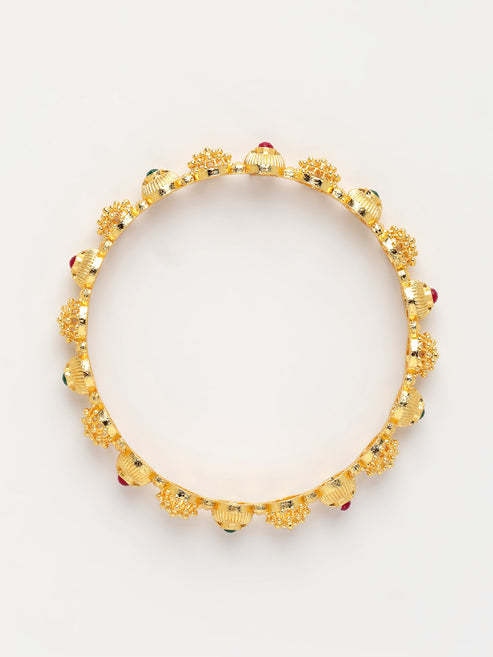 Women's Set of 2 Gold-Plated Artificial Stones Traditional Bangles