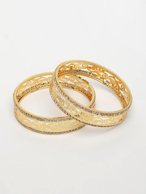 Women's Set of 2 Gold-Plated Cubic Zirconia Stone Studded Kada Bangles