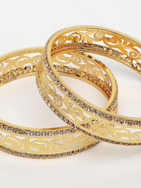 Women's Set of 2 Gold-Plated Cubic Zirconia Stone Studded Kada Bangles