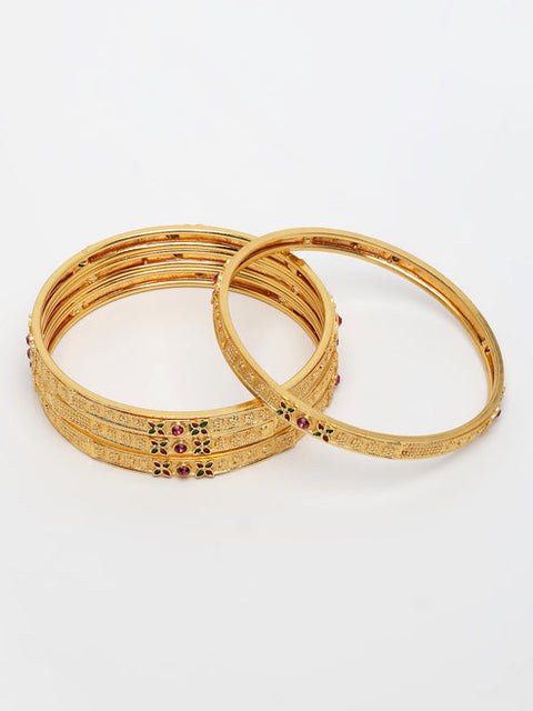 Women's Set of 4 Gold-Plated Artificial Stones Traditional Bangles