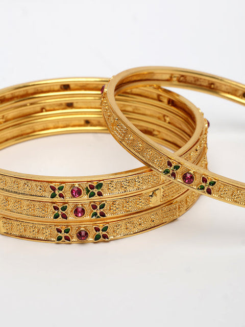 Women's Set of 4 Gold-Plated Artificial Stones Traditional Bangles