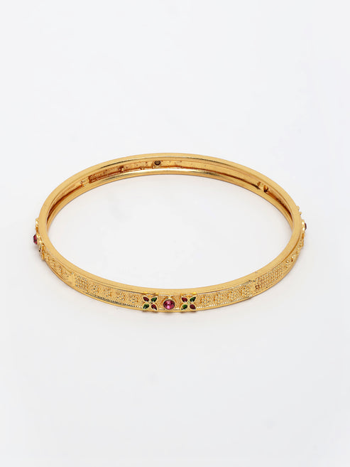 Women's Set of 4 Gold-Plated Artificial Stones Traditional Bangles