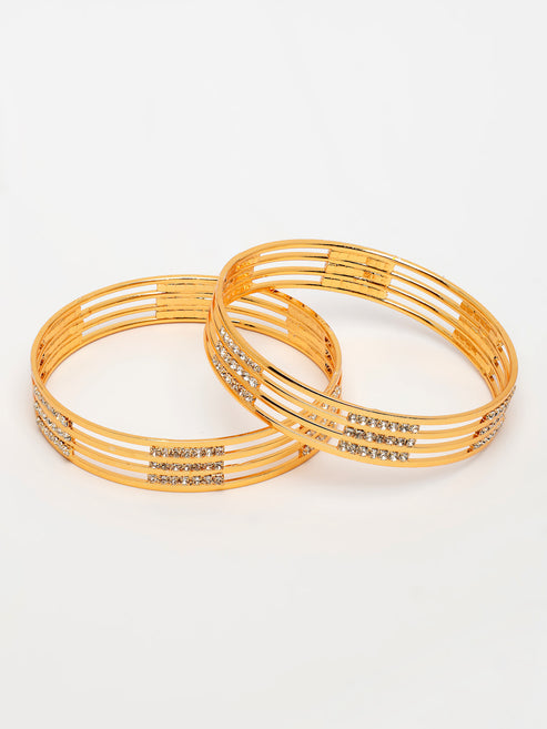 Women's Set of 2 Gold-Plated Cubic Zirconia Stone Studded Bangles