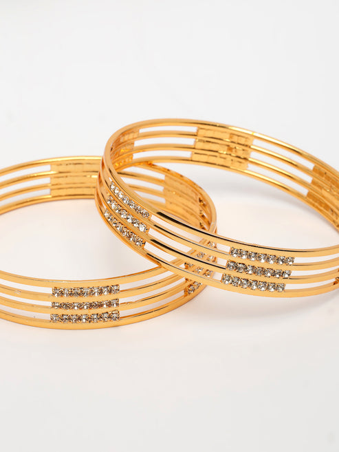 Women's Set of 2 Gold-Plated Cubic Zirconia Stone Studded Bangles