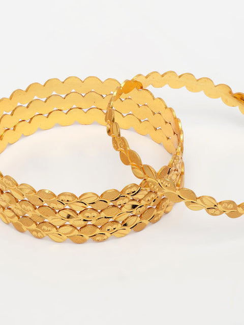 Women's Set of 4 Gold-Plated Leaf Shaped Traditional Bangles