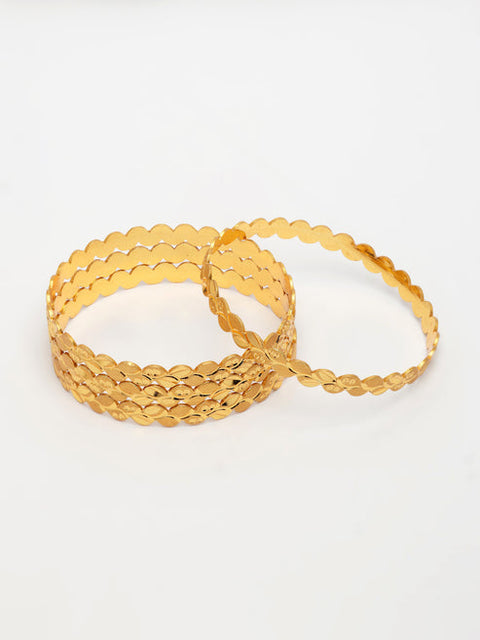 Women's Set of 4 Gold-Plated Leaf Shaped Traditional Bangles