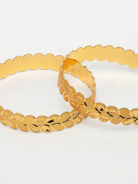 Women's Set of 2 Gold-Plated Leaf Shaped Kada Bangles