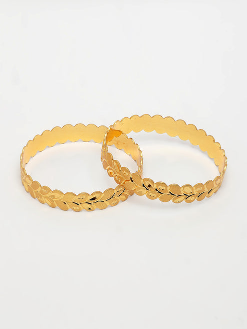 Women's Set of 2 Gold-Plated Leaf Shaped Kada Bangles