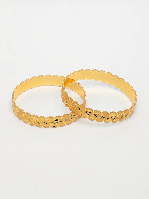 Women's Set of 2 Gold-Plated Leaf Shaped Kada Bangles