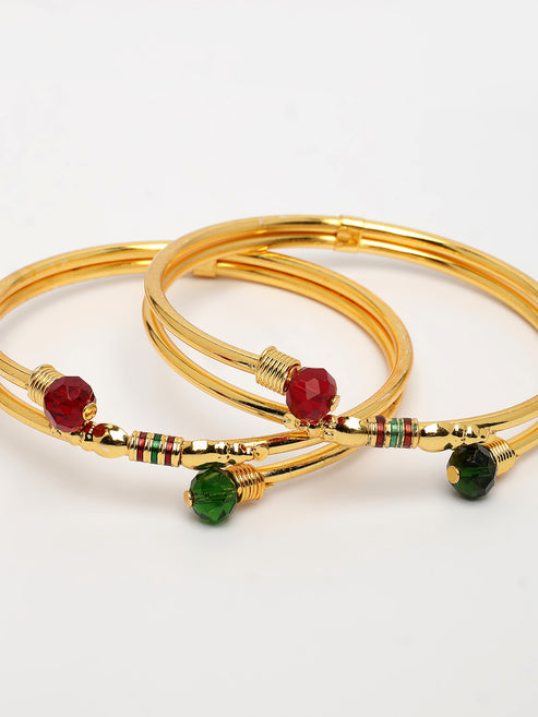 Women's Set of 2 Gold-Plated Artificial Beads Traditional Bangles