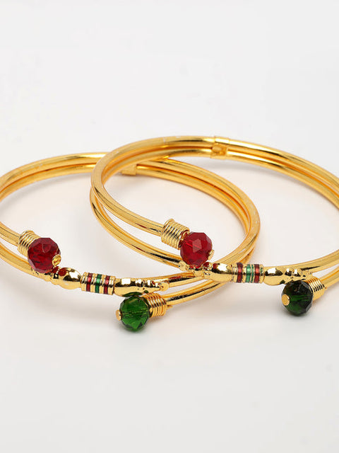 Women's Set of 2 Gold-Plated Artificial Beads Traditional Bangles