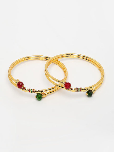 Women's Set of 2 Gold-Plated Artificial Beads Traditional Bangles