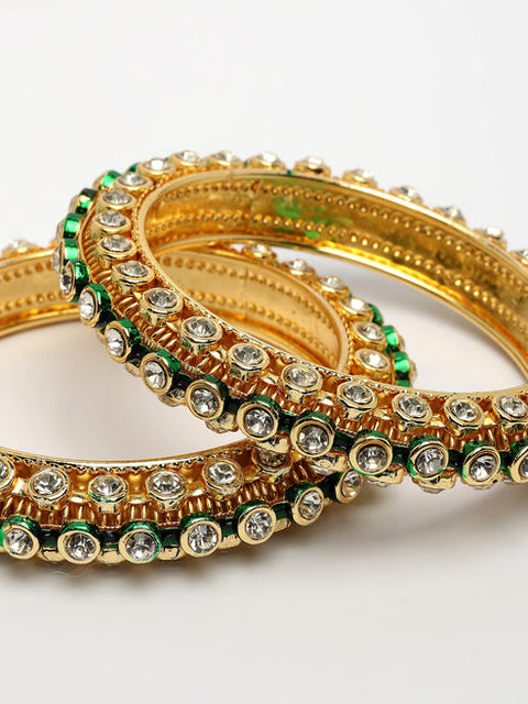 Women's Set of 2 Gold-Plated Kundan Studded Bangles