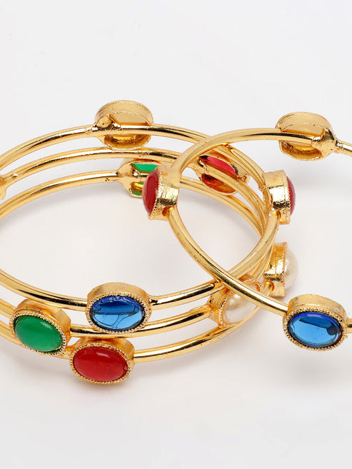 Women's Set of 4 Gold-Plated Artificial Stone Studded Bangles
