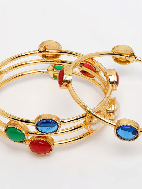 Women's Set of 4 Gold-Plated Artificial Stone Studded Bangles