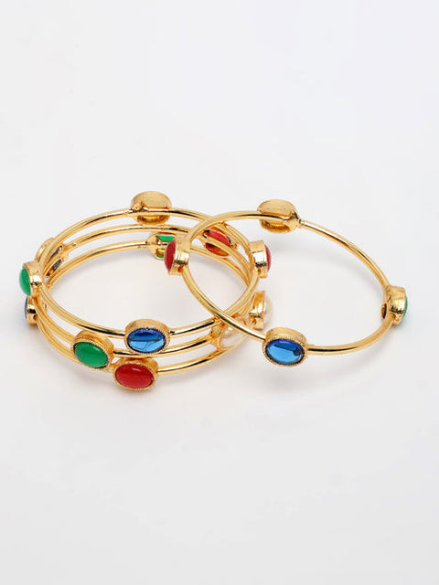 Women's Set of 4 Gold-Plated Artificial Stone Studded Bangles