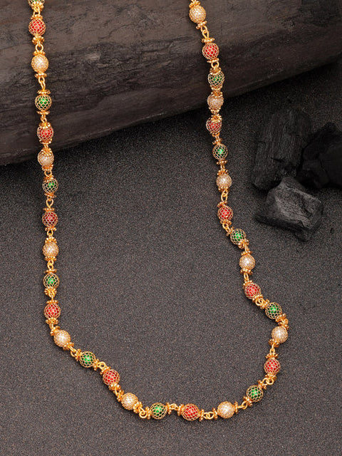 Women's Multi color Gold-Plated Artificial Beads Chain