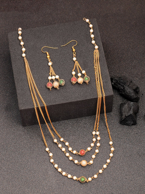 Women's Multi color Gold-Plated Artificial Beads Jewellery Set