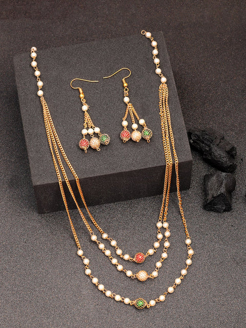 Women's Multi color Gold-Plated Artificial Beads Jewellery Set