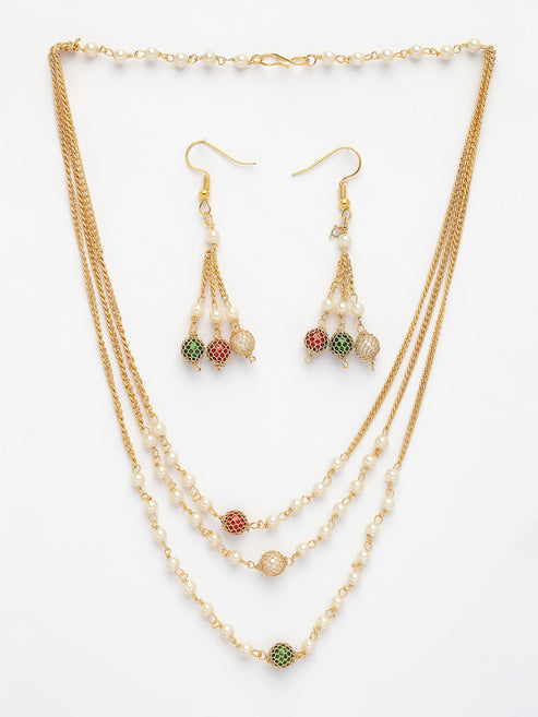 Women's Multi color Gold-Plated Artificial Beads Jewellery Set