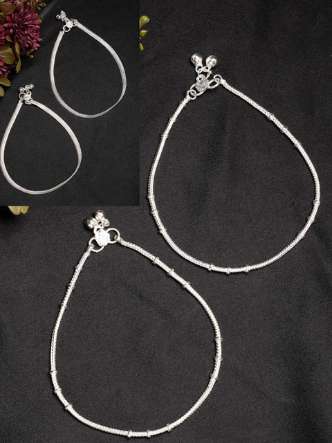 Women's Pair of 2 Silver-Plated Anklets