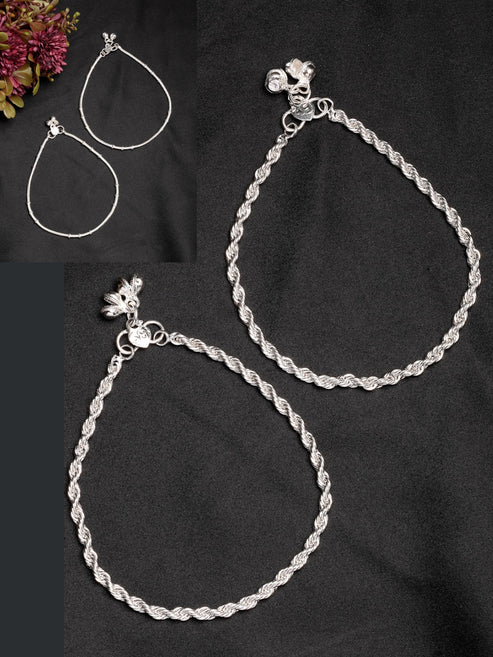Women's Pair of 2 Silver-Plated Anklets