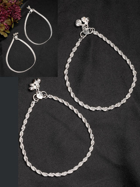 Women's Pair of 2 Silver-Plated Anklets