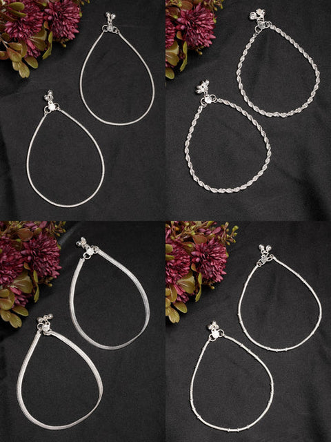 Women's Pair of 4 Silver-Plated Anklets