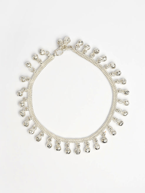 Women's Set of 2 Silver-Plated Ghungroo-Beaded Anklets