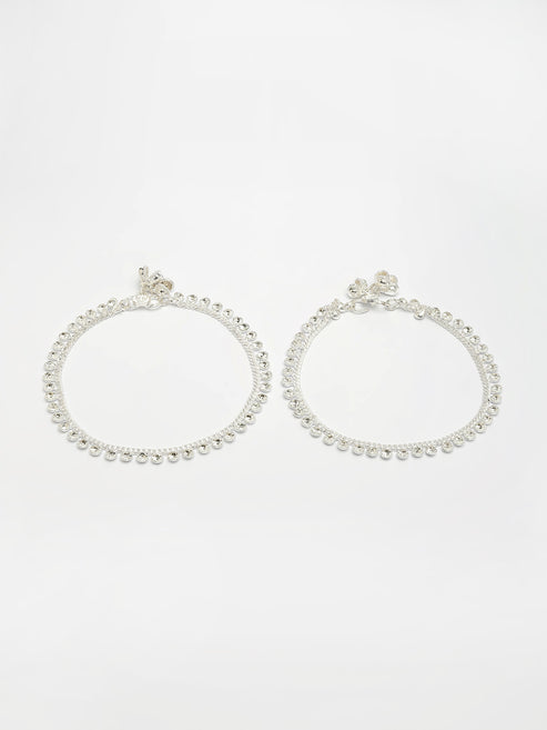 Women's Set of 2 Silver-Plated Artificial Stone Studded Anklets