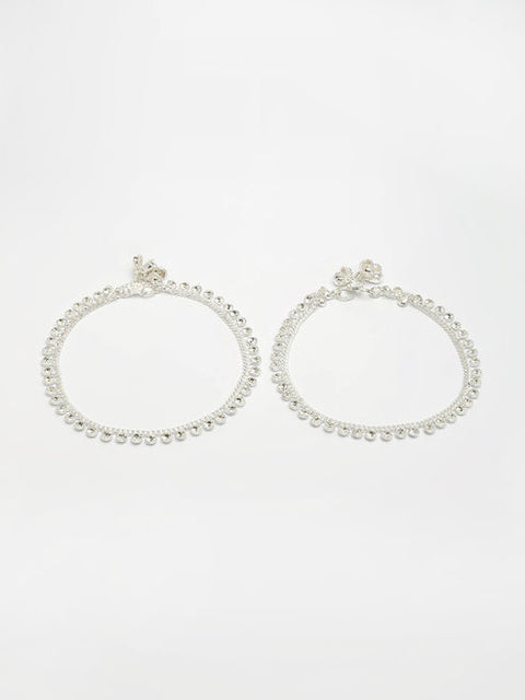 Women's Set of 2 Silver-Plated Artificial Stone Studded Anklets