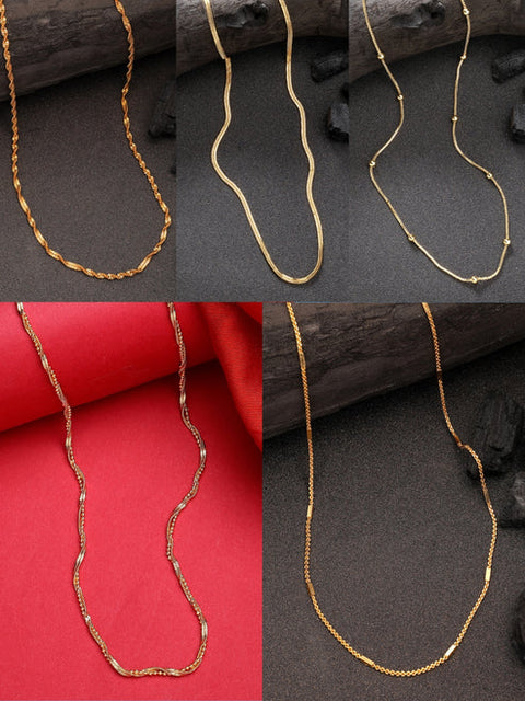 Women's Set of 5 Gold-Plated Minimal Chain