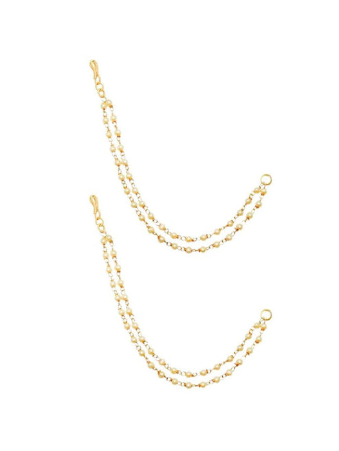 Pearl Studded Classic Gold-Plated 2 Line Ear Chain Ear Cuff