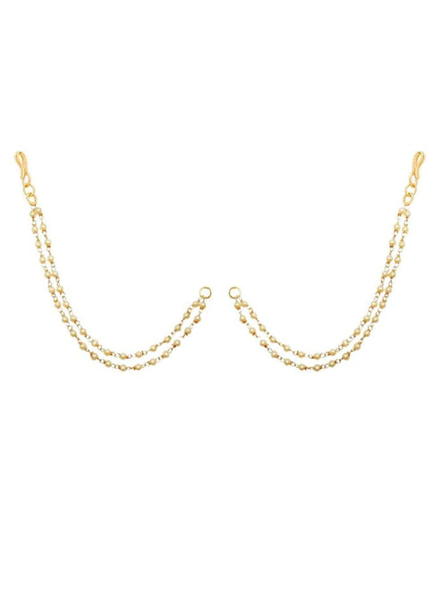 Pearl Studded Classic Gold-Plated 2 Line Ear Chain Ear Cuff
