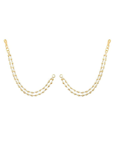 Pearl Studded Classic Gold-Plated 2 Line Ear Chain Ear Cuff