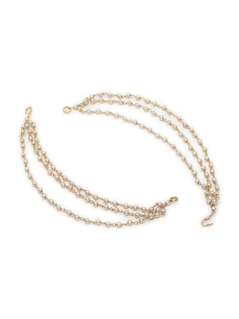 Pearl Studded Classic Gold-Plated 3 Line Ear Chain Ear Cuff