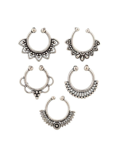 Set of 5 Silver Plated Oxidised Septum Nosepin