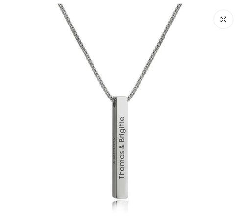 Sterling Silver Cuboid Engrave Anything Necklace