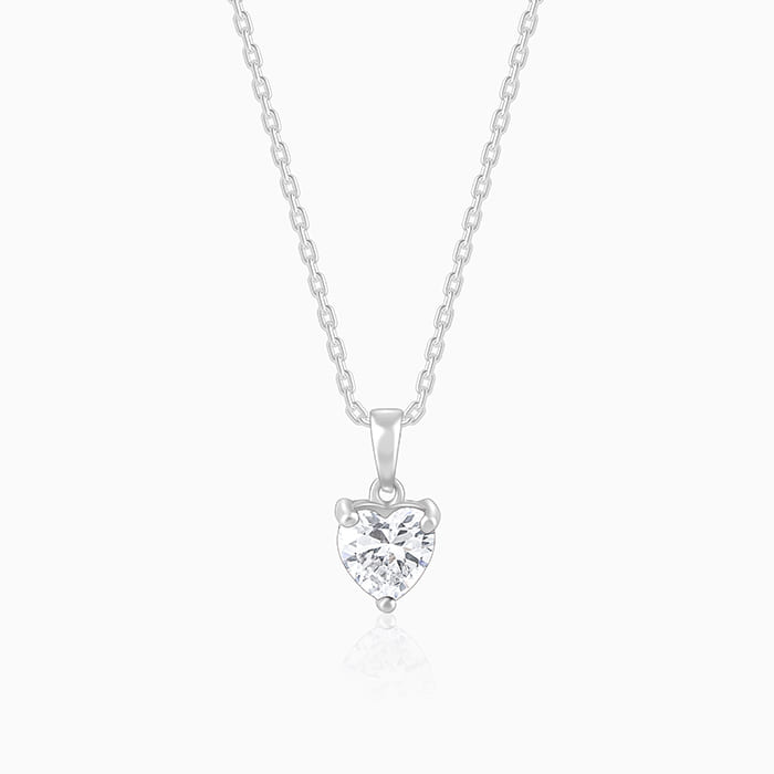 925 Sterling Silver Solitaire Heart Pendant with Link Chain