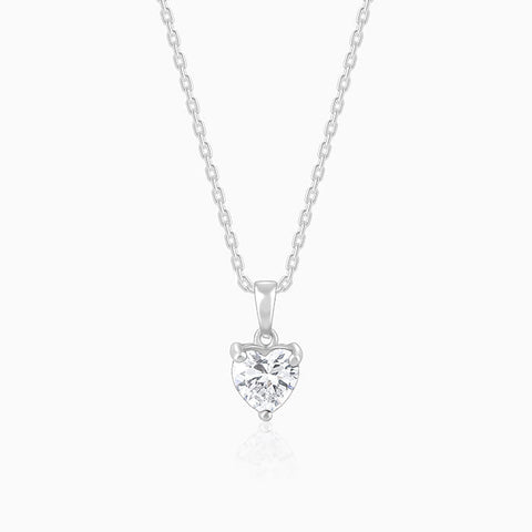 925 Sterling Silver Solitaire Heart Pendant with Link Chain