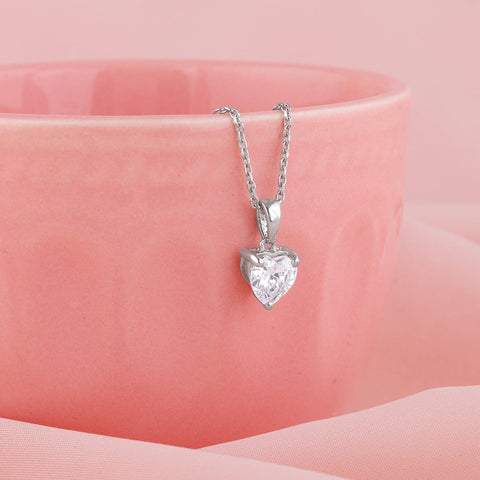 925 Sterling Silver Solitaire Heart Pendant with Link Chain