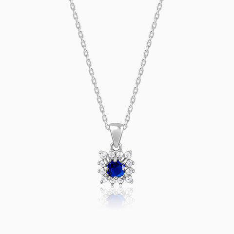 925 Sterling Silver Royal Blue Pendant with Link Chain