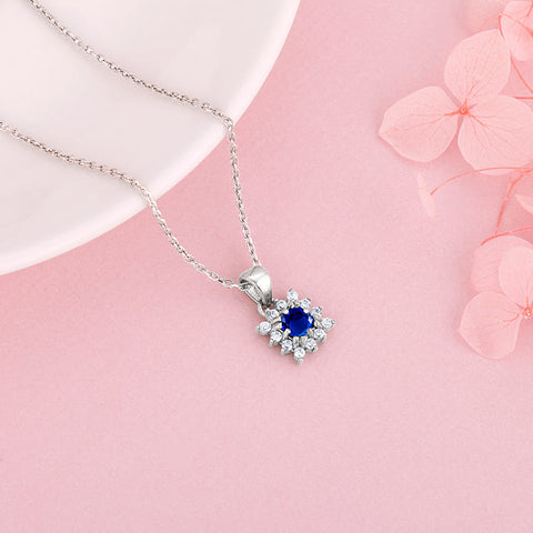 925 Sterling Silver Royal Blue Pendant with Link Chain