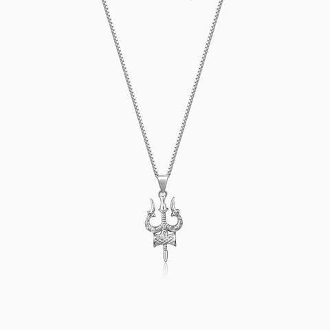 Sterling Silver Trishul Pendant with Link Chain For Him