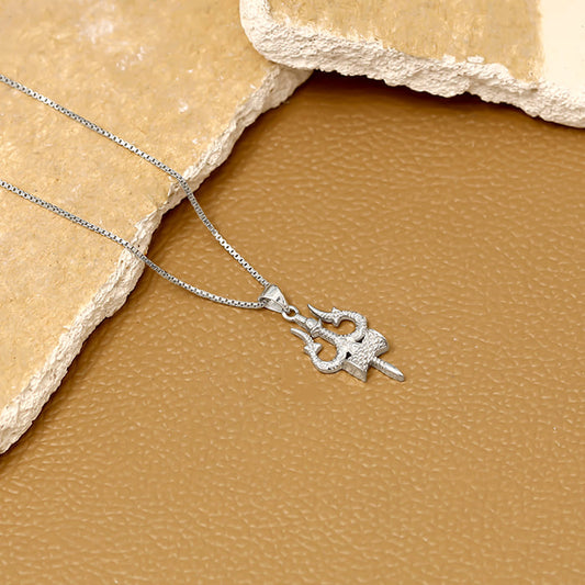 Sterling Silver Trishul Pendant with Link Chain For Him